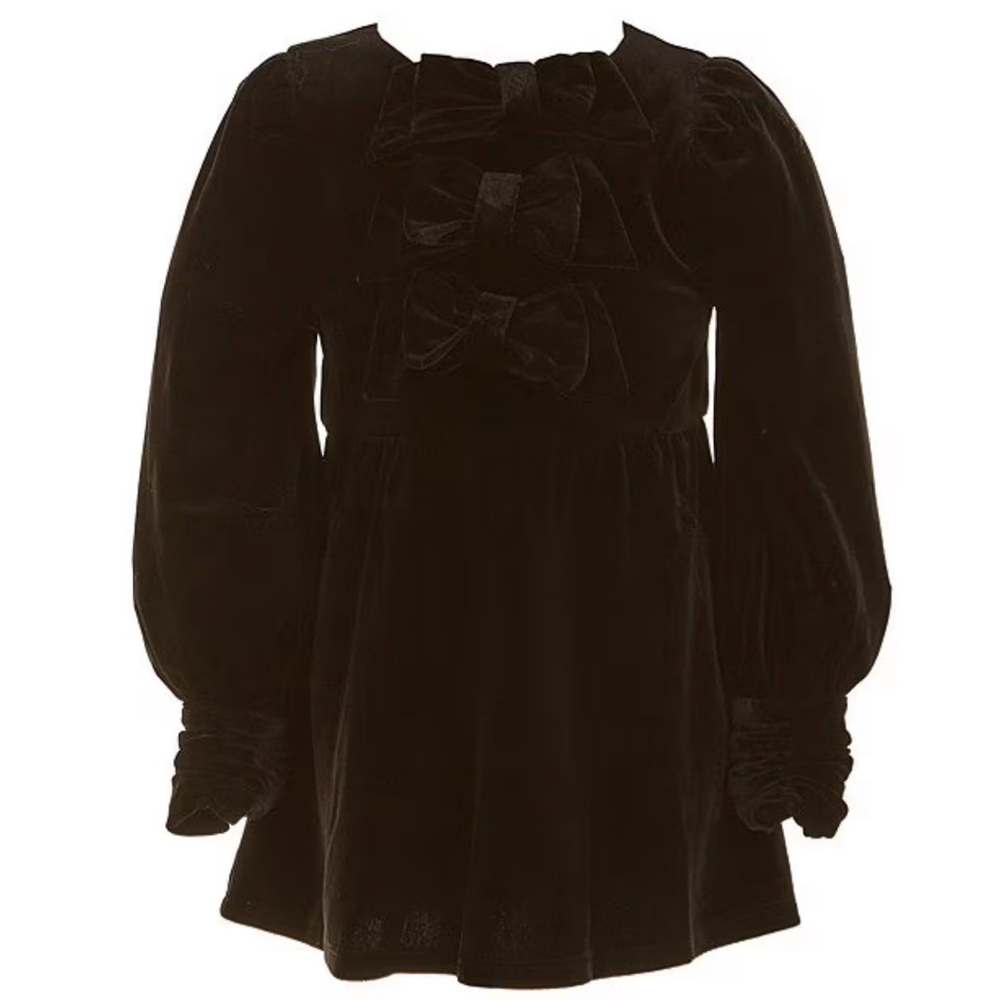 A Loves A Girls Long-Sleeve Velvet Bow Dress